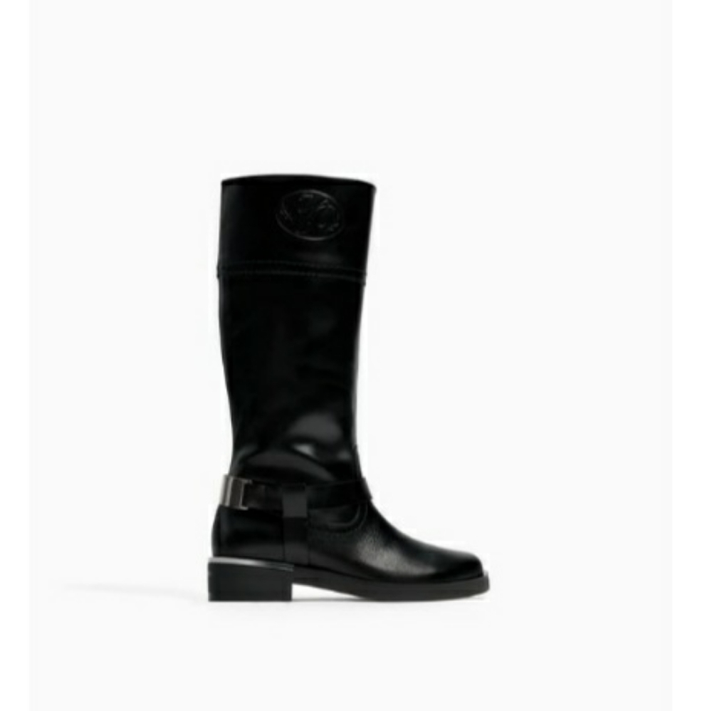 Zara Girls Leather Boots with Buckle Kids Size 12